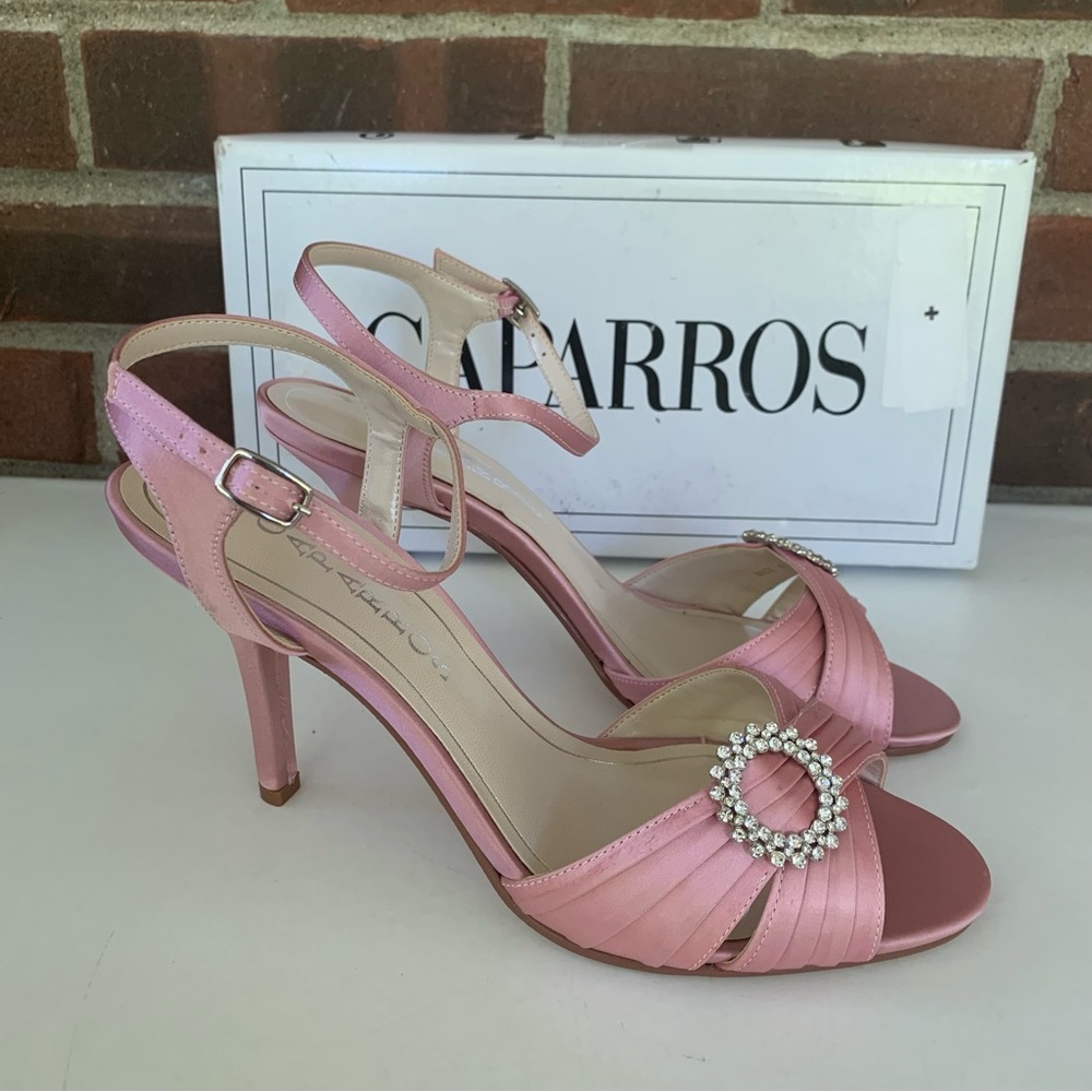 Caparros Womens Pizzle Ankle Strap Pink Satin Heeled Sandals US 8.5 M NEW